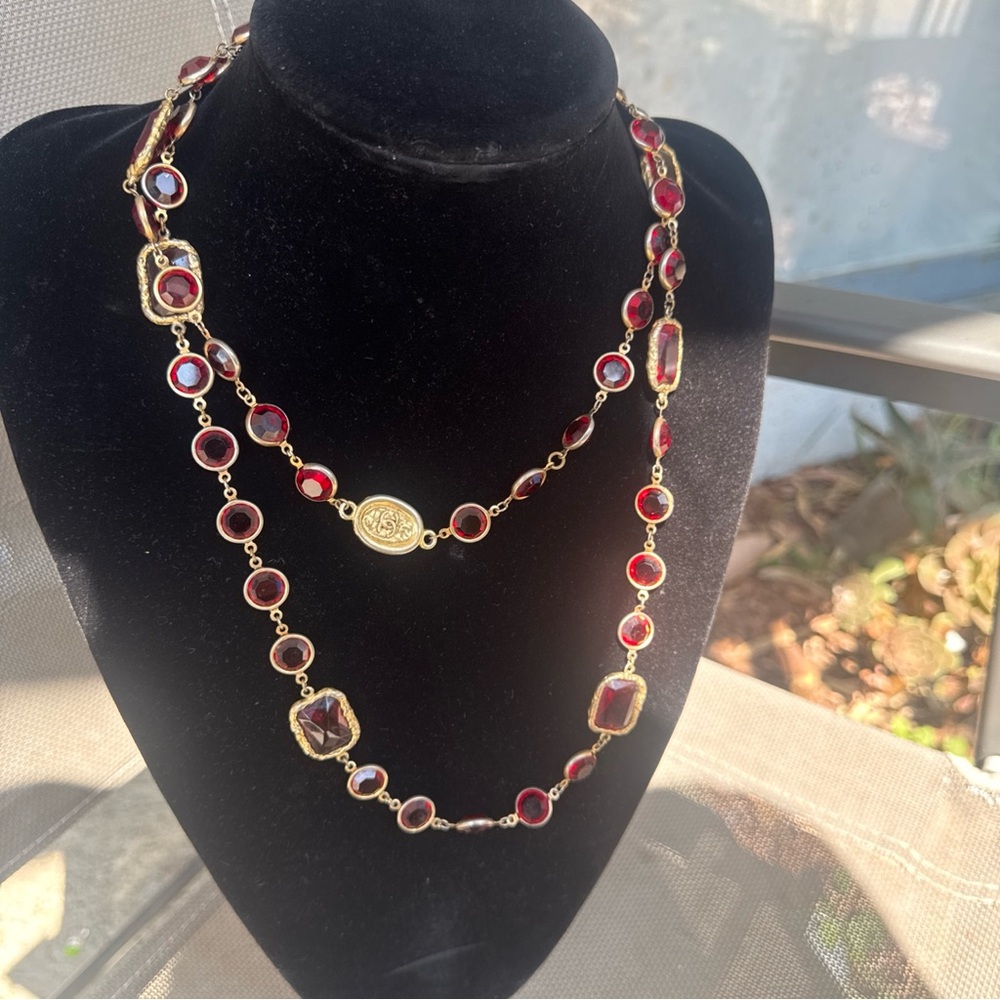 Chanel vintage double/triple strand gold tone and ruby/garnet timeless neckless